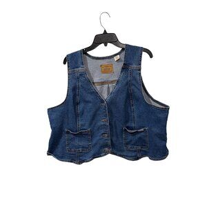 Levi Strauss Signature Womens Blue Denim Vest With Front Pocket Detail Sleeveles